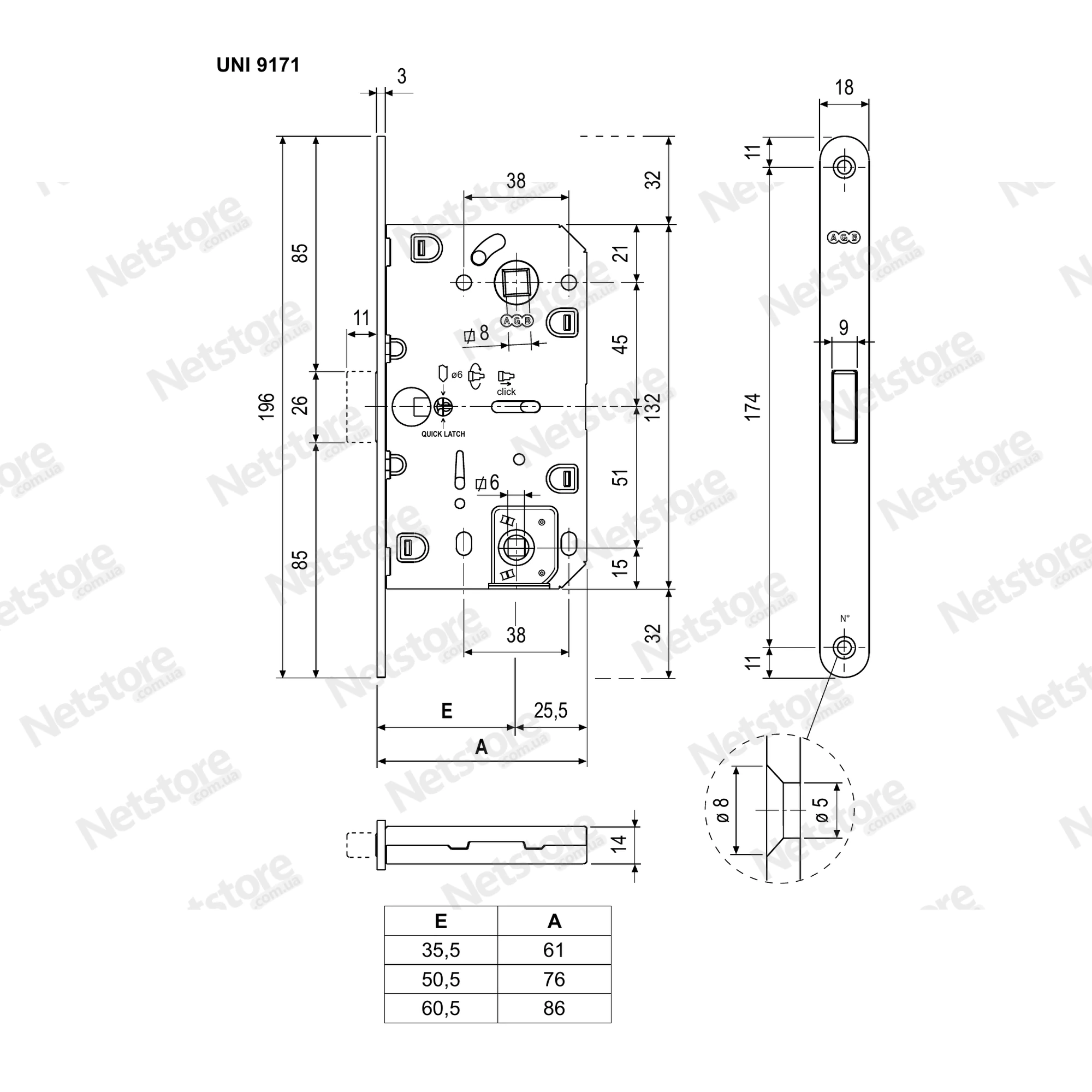 Магнитный замок AGB Mediana Polaris 2XT WC 50/96 мм - купить