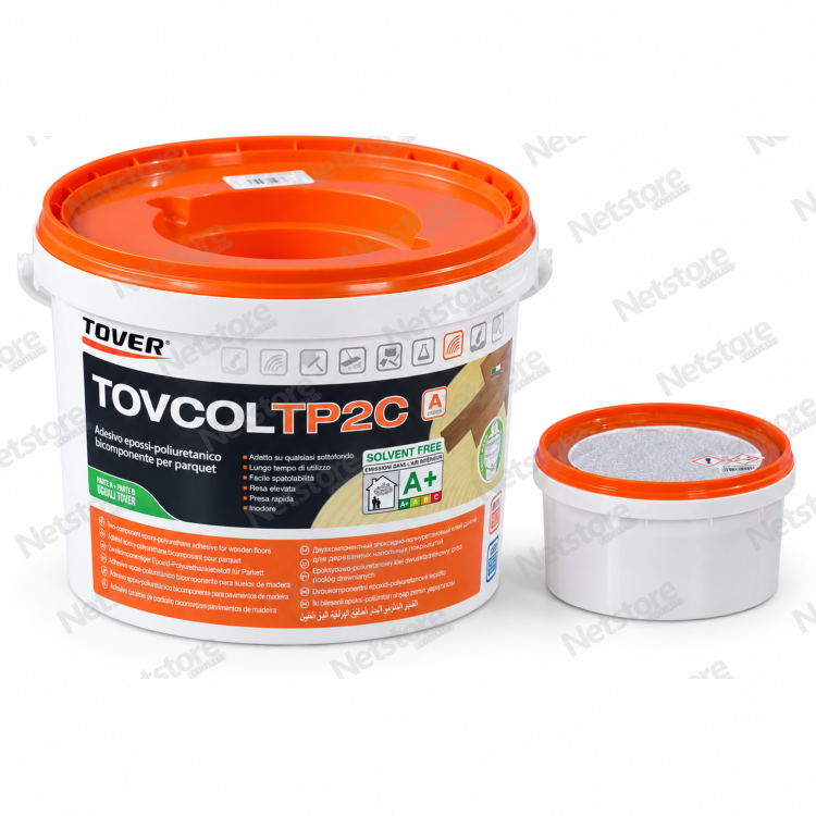 Tover Tovcol TP2C - комплект 9+1 кг, ведро компонента A и емкость компонента B на белом фоне