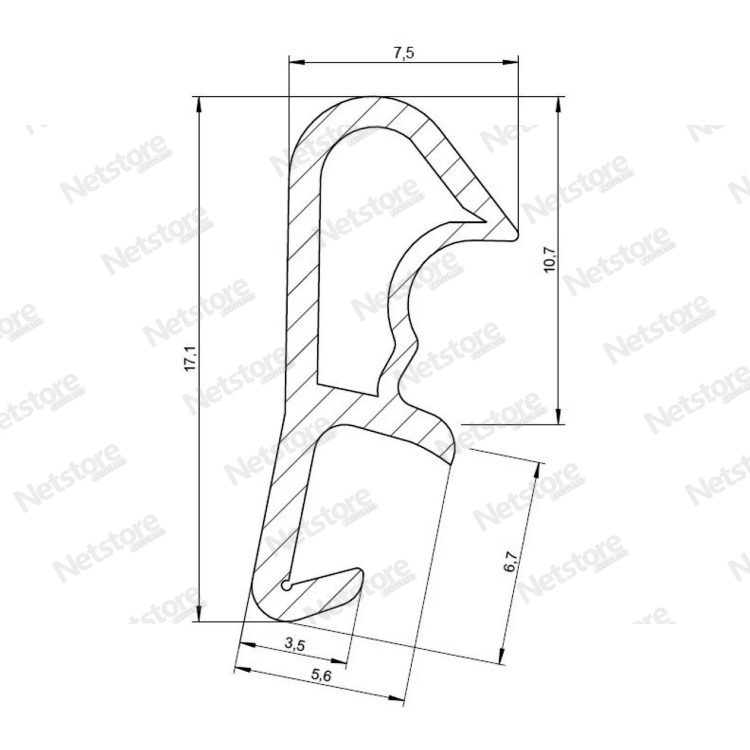 Deventer S 50 (M 7862) - технічне креслення профілю з розмірами 17,1 × 7,5 мм