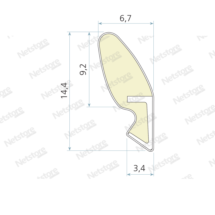 Schlegel Q-LON 5626 (AQ 5626) - чертеж сечения профиля с размерами 6,7 × 14,4 мм