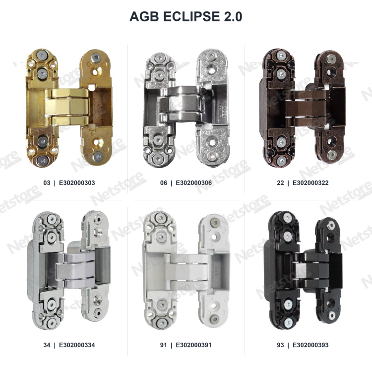 Кольори прихованої петлі AGB Eclipse 2.0 з артикулами шести варіантів оздоблення